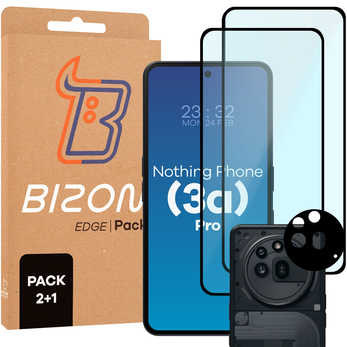 Szkło hartowane Bizon Glass Edge - 2 szt. + obiektyw, Nothing Phone (3a) Pro